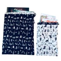 RHAPSO Couture, lot de 2 emballages cadeaux, motifs chats bleu et blanc