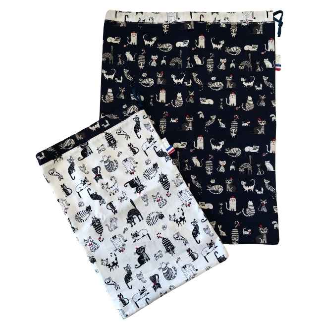 RHAPSO Couture, lot de 2 emballages cadeaux, motifs chats bleu et blanc