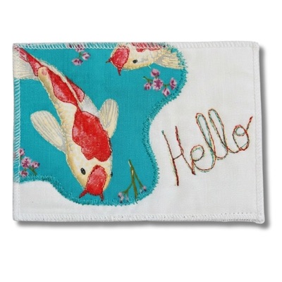 Rhapso Couture : carte postale, collection message, carpe koï hello