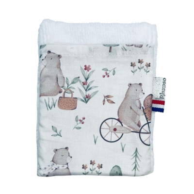 Rhapso Couture, gant de toilette, débarbouillette, coton Oeko-Tex, éponge de bambou bio, motif ourson