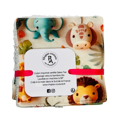 Rhapso couture lingettes lavables démaquillantes coton imprimé oekotex standard 100 éponge de bambou velours bio imprimé animaux 3D
