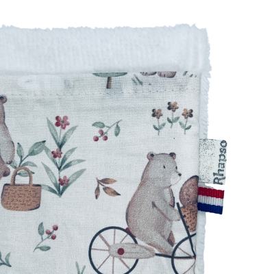 Rhapso Couture, gant de toilette, débarbouillette, coton Oeko-Tex, éponge de bambou bio, motif ourson