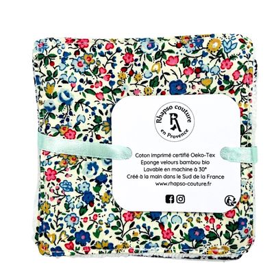 Rhapso couture lingettes lavables démaquillantes coton imprimé oekotex standard 100 éponge de bambou velours bio imprimé floral lot de 5