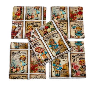 Rhapso couture lingettes lavables démaquillantes coton imprimé oekotex standard 100 éponge de bambou velours bio motif petites filles vintage