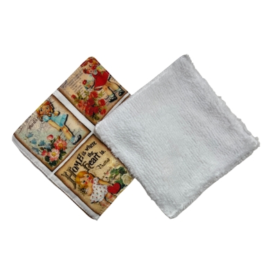 Rhapso couture lingettes lavables démaquillantes coton imprimé oekotex standard 100 éponge de bambou velours bio motif petites filles vintage