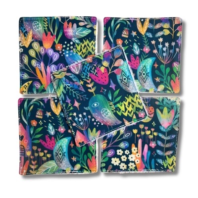 Rhapso couture lingettes lavables démaquillantes coton imprimé oekotex standard 100 éponge de bambou velours bio motif oiseaux multicolores